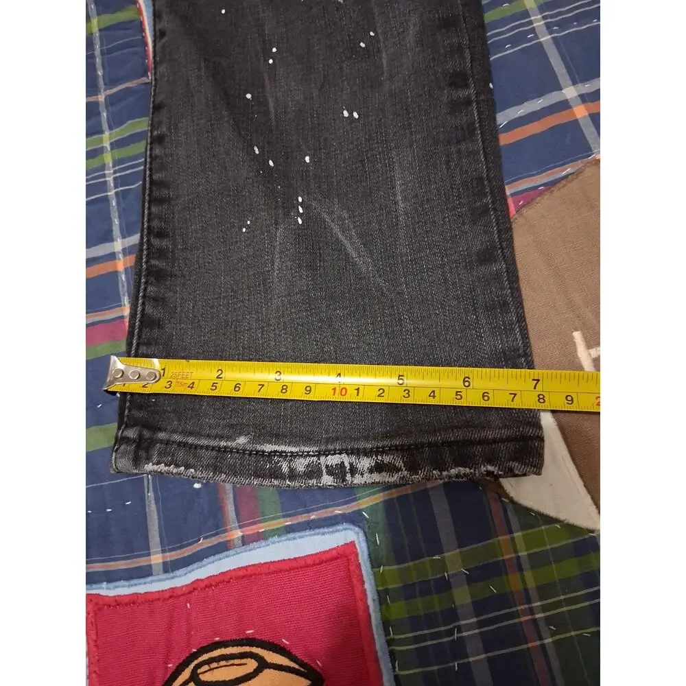 Smoke Rise Black Jeans Mens Size 36x34 Distressed Paint Splatter Biker Skinny
